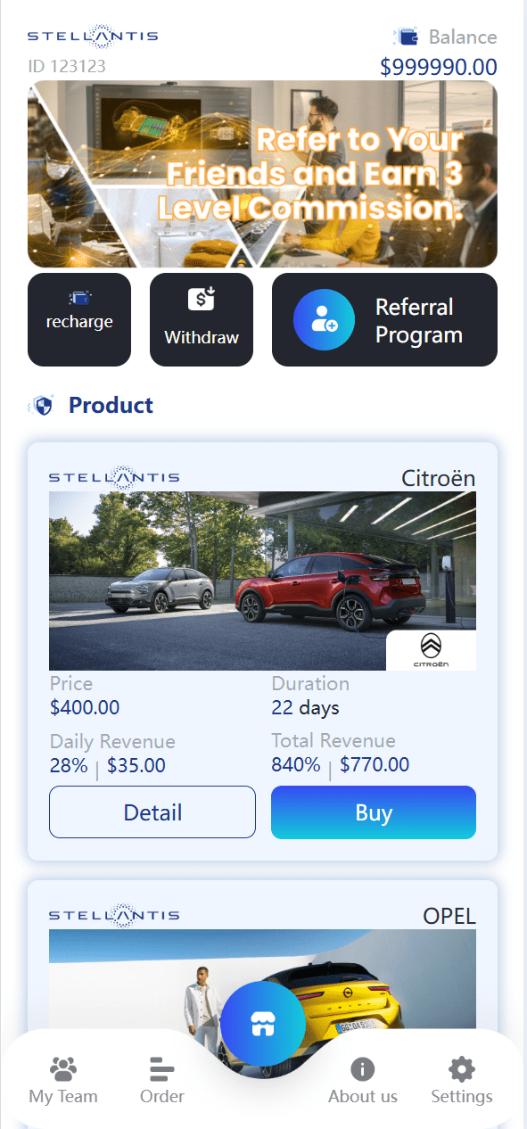 海外新UI汽车产品共享投资理财系统