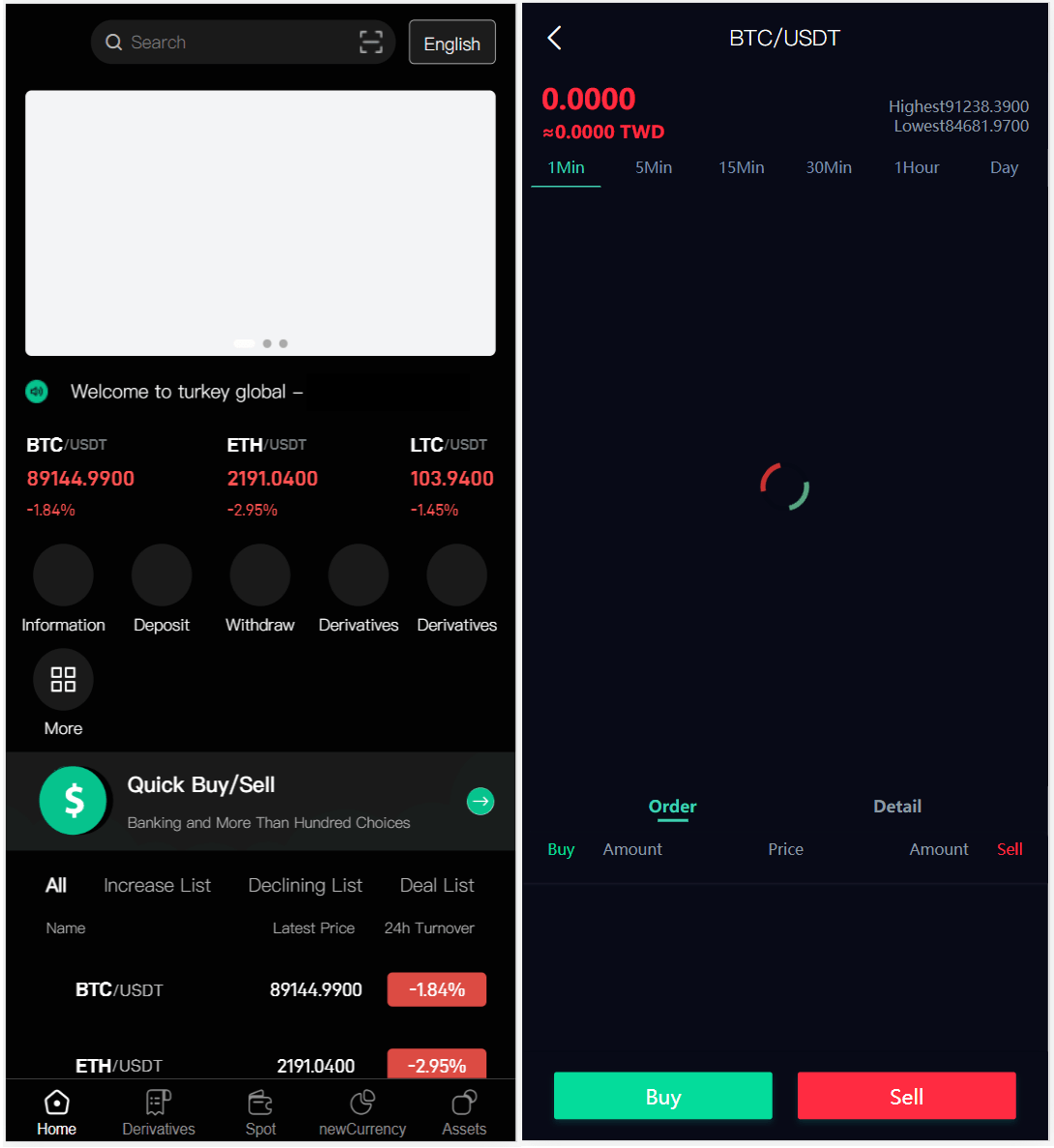 Turkey Global全开源9语言交易所源码/币币交易/合约交易/秒合约交易/C2C交易/新币认购/理财/搭建说明